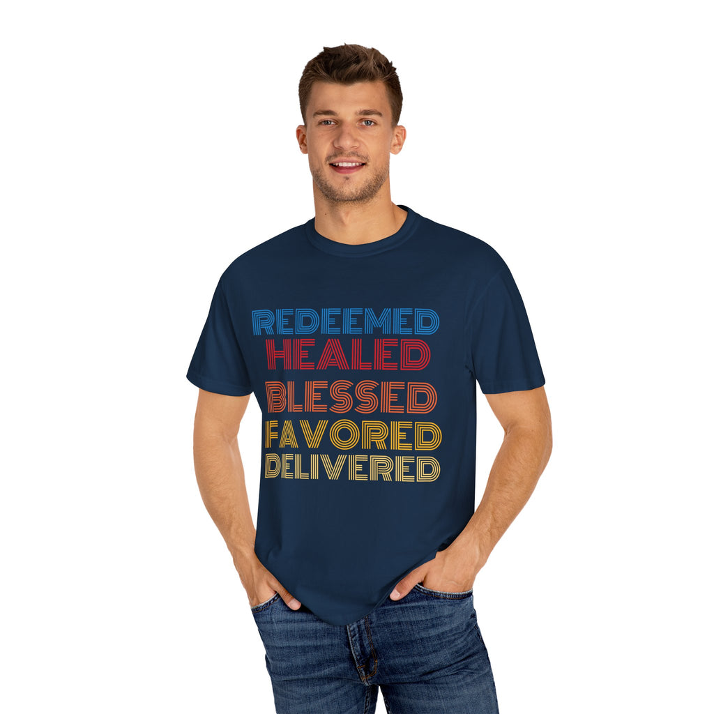 Redeemed Unisex Garment-Dyed T-shirt, Christian Tshirts, Christian Merchandise, Gifts for Church, Gifts for Christmas, Gifts for Birthdays, Christian Apparel