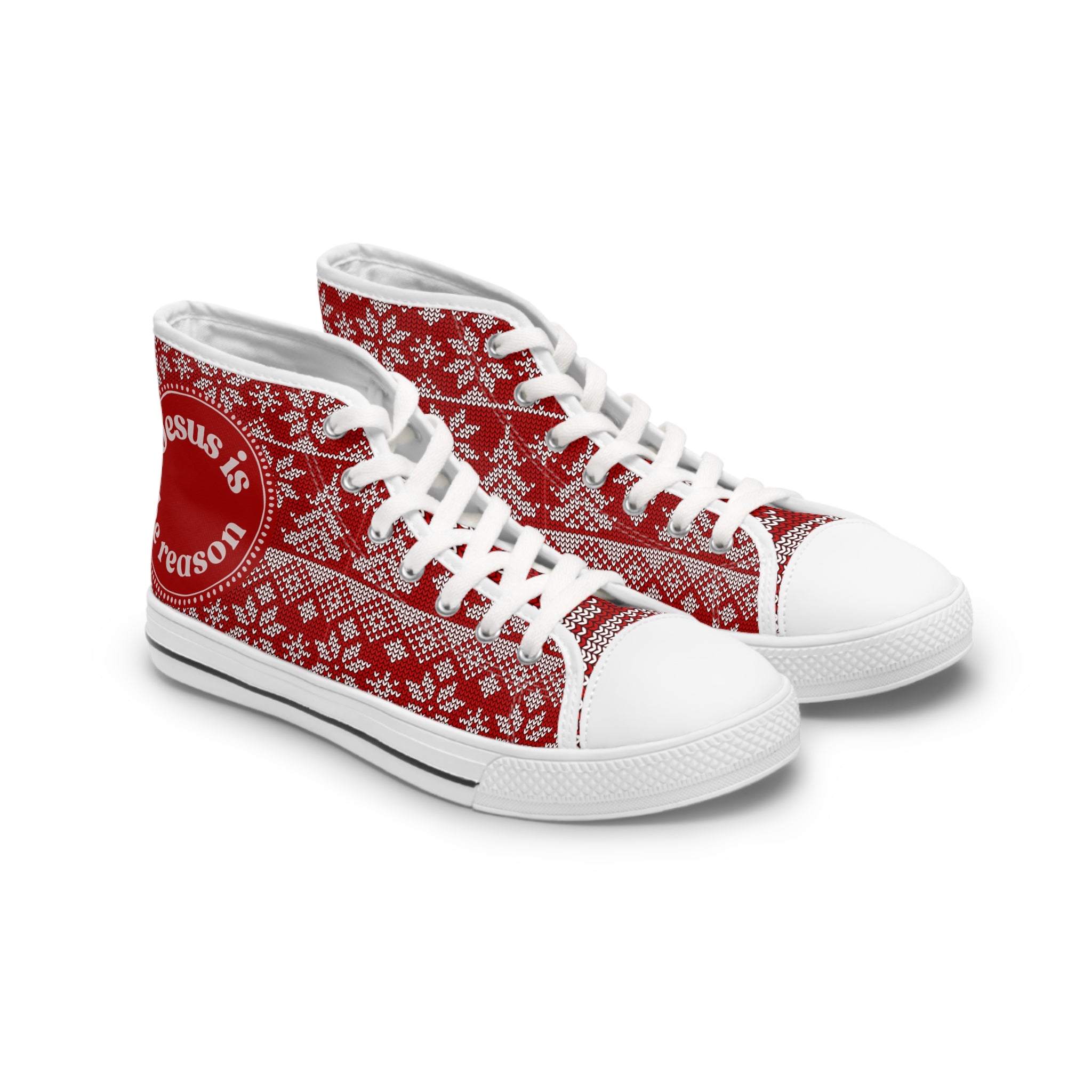 Women's High Top Sneakers — Jesus Is The Reason Ugly Sweater Design