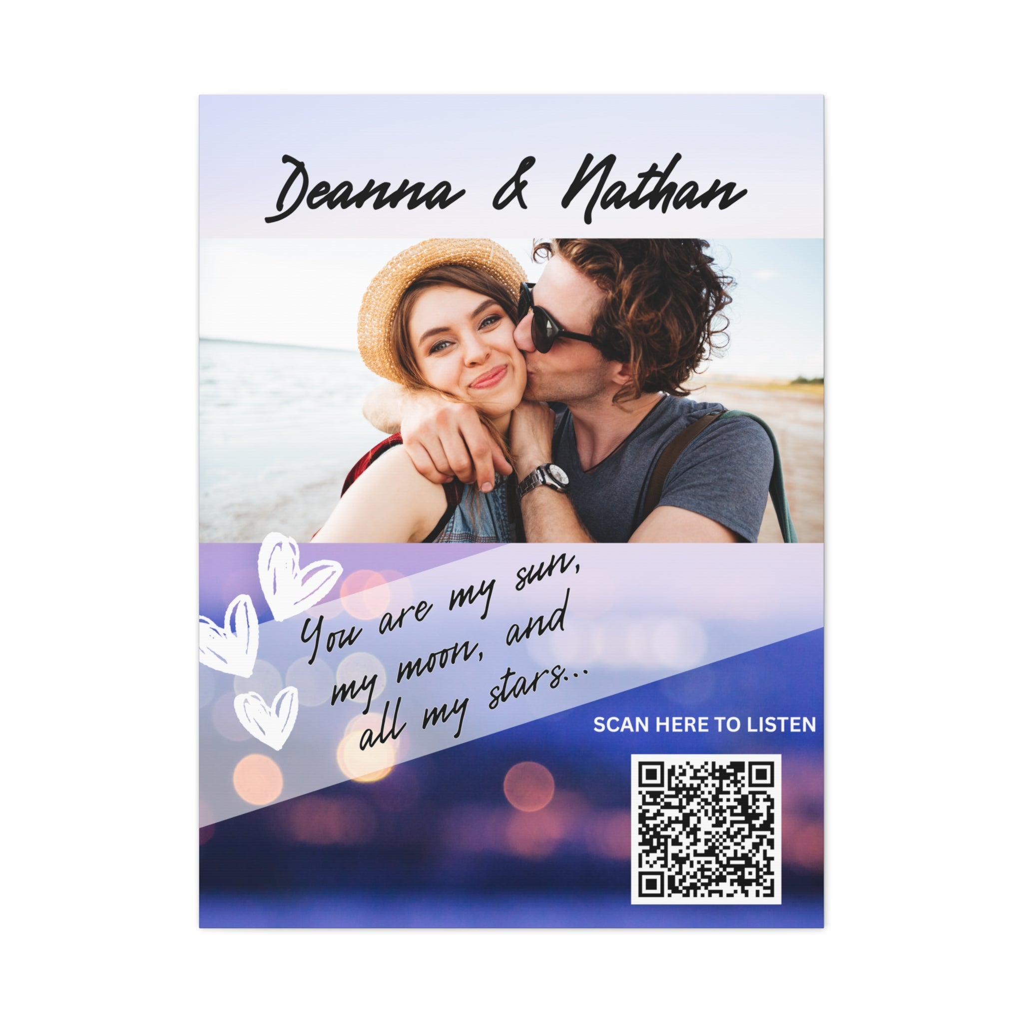 Couples Hearts Photo Canvas Wall Art w/Personalized Spotify Song Link, Multiple Sizes, Friend Gift, Home Decor, Personalized Art, Modern Wall Decor, Gallery Style Print