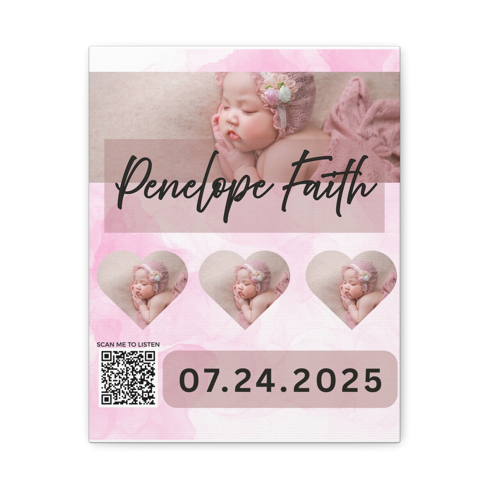 Baby Pink Photo Canvas Wall Art w/Personalized Spotify Song Link