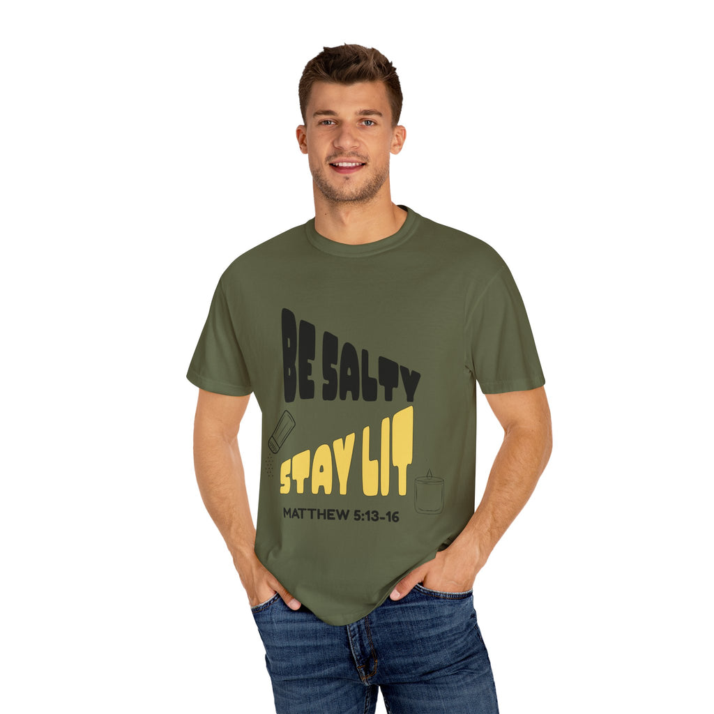 Be Salty Stay Lit Unisex Garment-Dyed T-shirt, Christian Tshirts, Christian Merchandise, Gifts for Church, Gifts for Christmas, Gifts for Birthdays, Christian Apparel