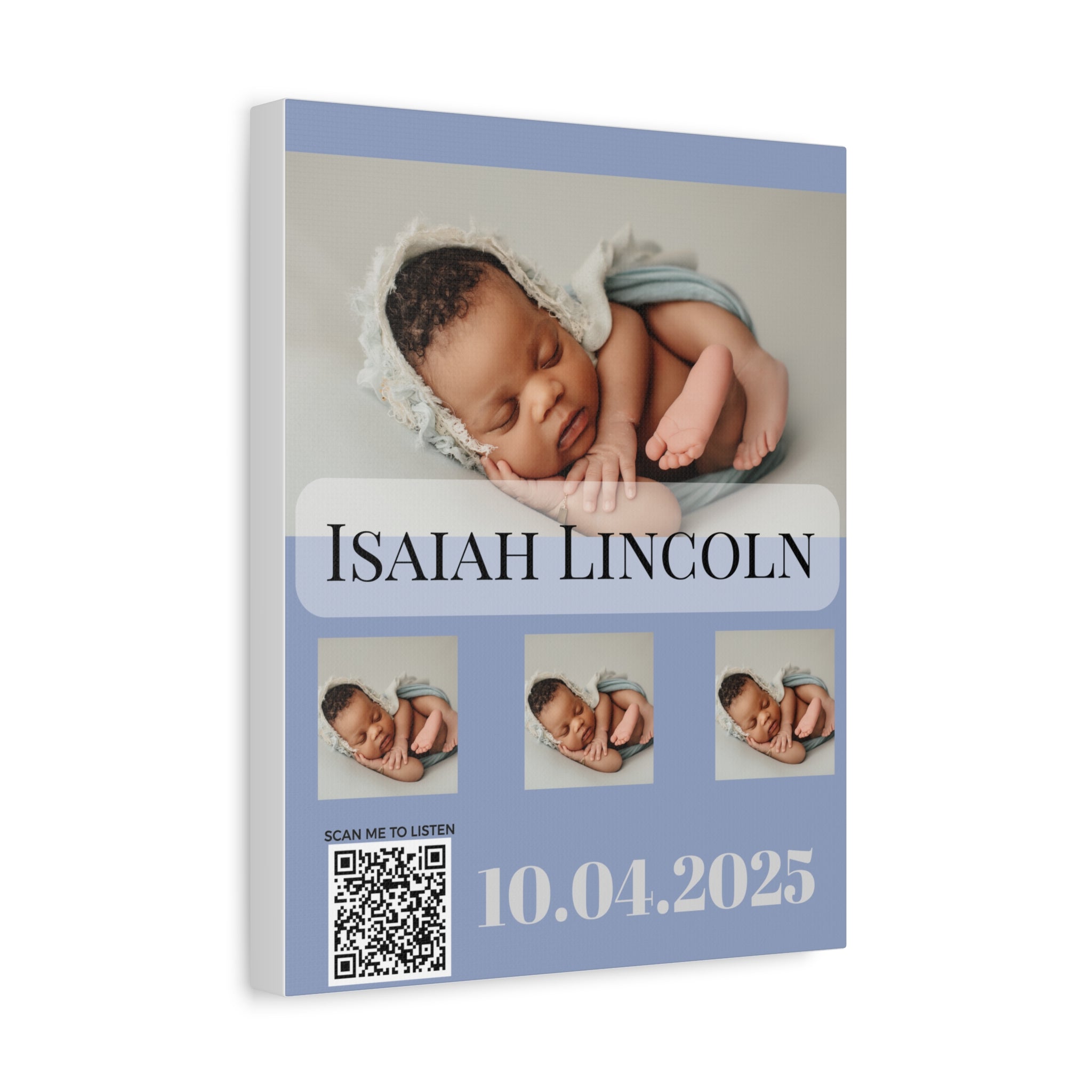 Baby Blue Grey Photo Canvas Wall Art w/Personalized Spotify Song Link, Multiple Sizes, Friend Gift, Home Decor, Personalized Art, Modern Wall Decor, Gallery Style Print