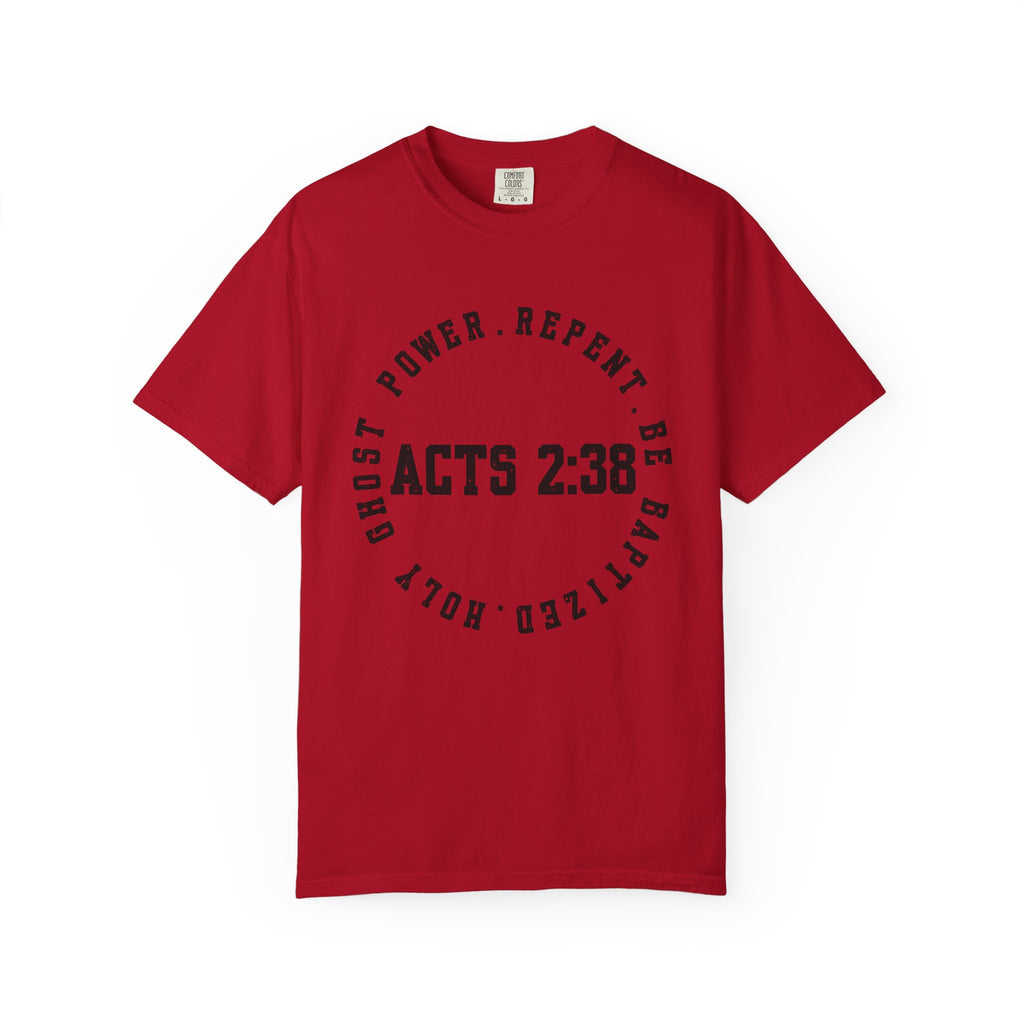 Acts 2:38 Unisex Garment-Dyed T-shirt, Christian Tshirts, Christian Merchandise, Gifts for Church, Gifts for Christmas, Gifts for Birthdays, Christian Apparel
