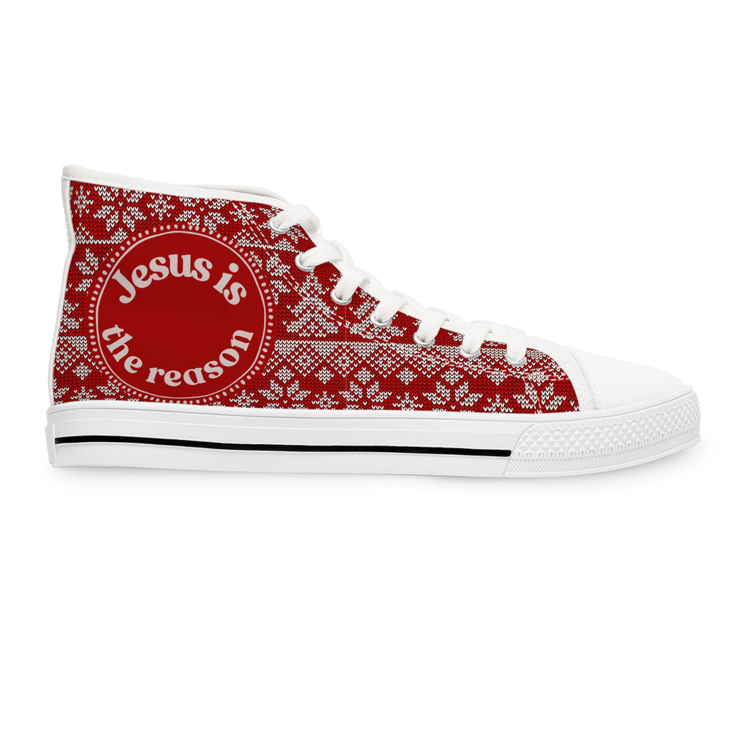 Women's High Top Sneakers — Jesus Is The Reason Ugly Sweater Design