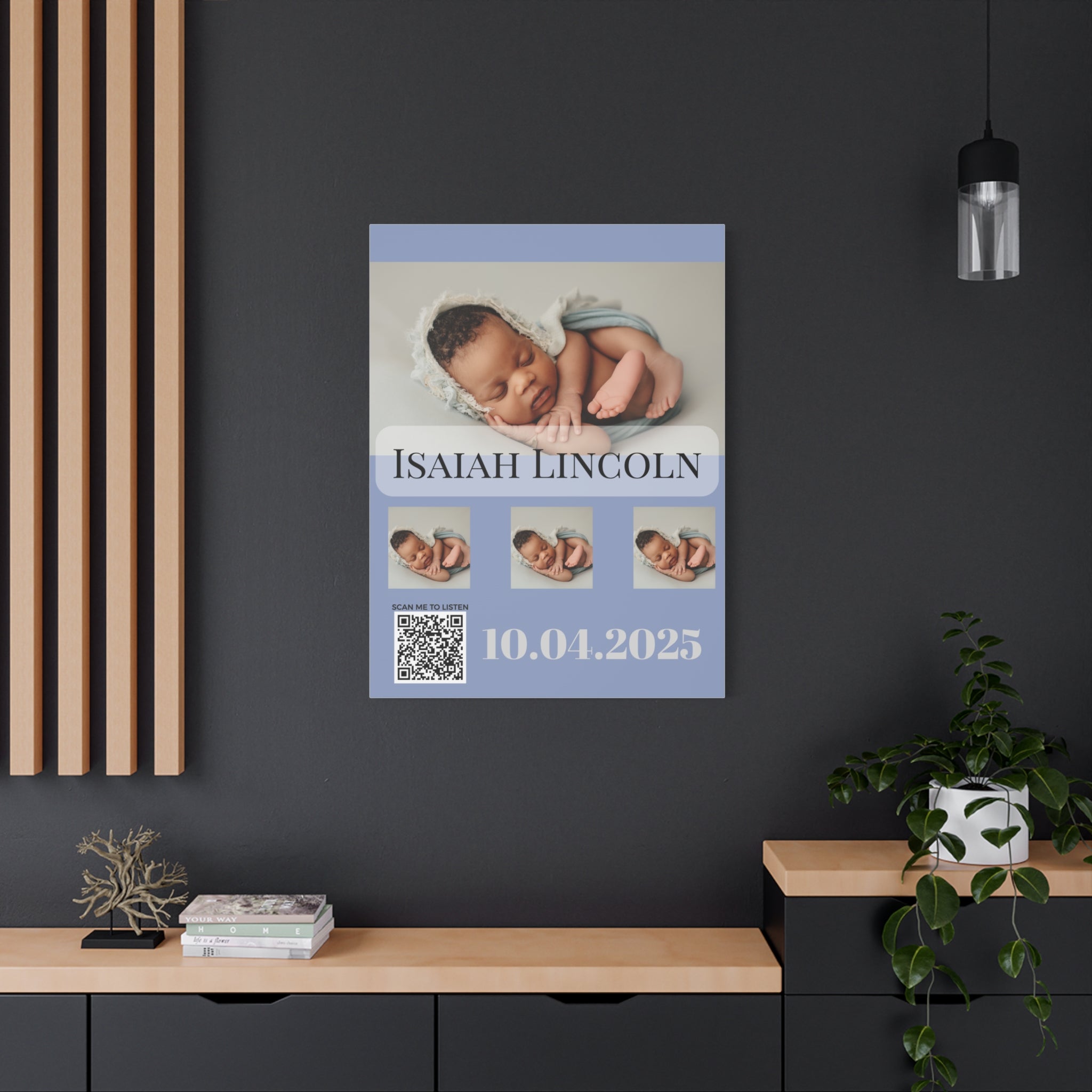 Baby Blue Grey Photo Canvas Wall Art w/Personalized Spotify Song Link, Multiple Sizes, Friend Gift, Home Decor, Personalized Art, Modern Wall Decor, Gallery Style Print