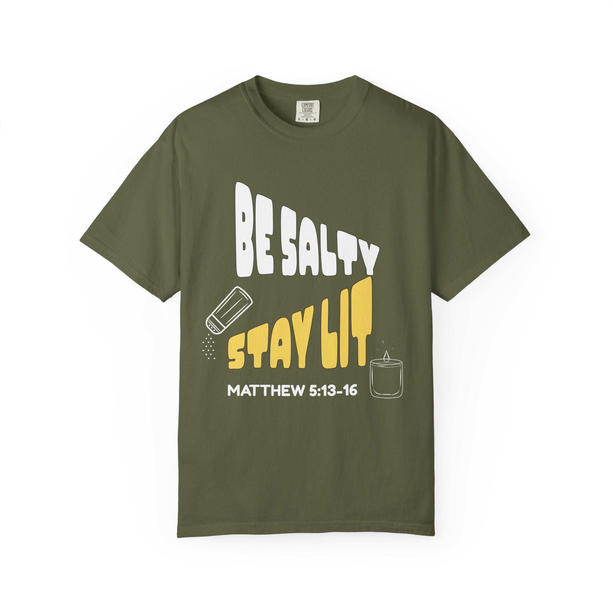 Be Salty Stay Lit Dark Colors Unisex Garment-Dyed T-shirt, Christian Tshirts, Christian Merchandise, Gifts for Church, Gifts for Christmas, Gifts for Birthdays, Christian Apparel