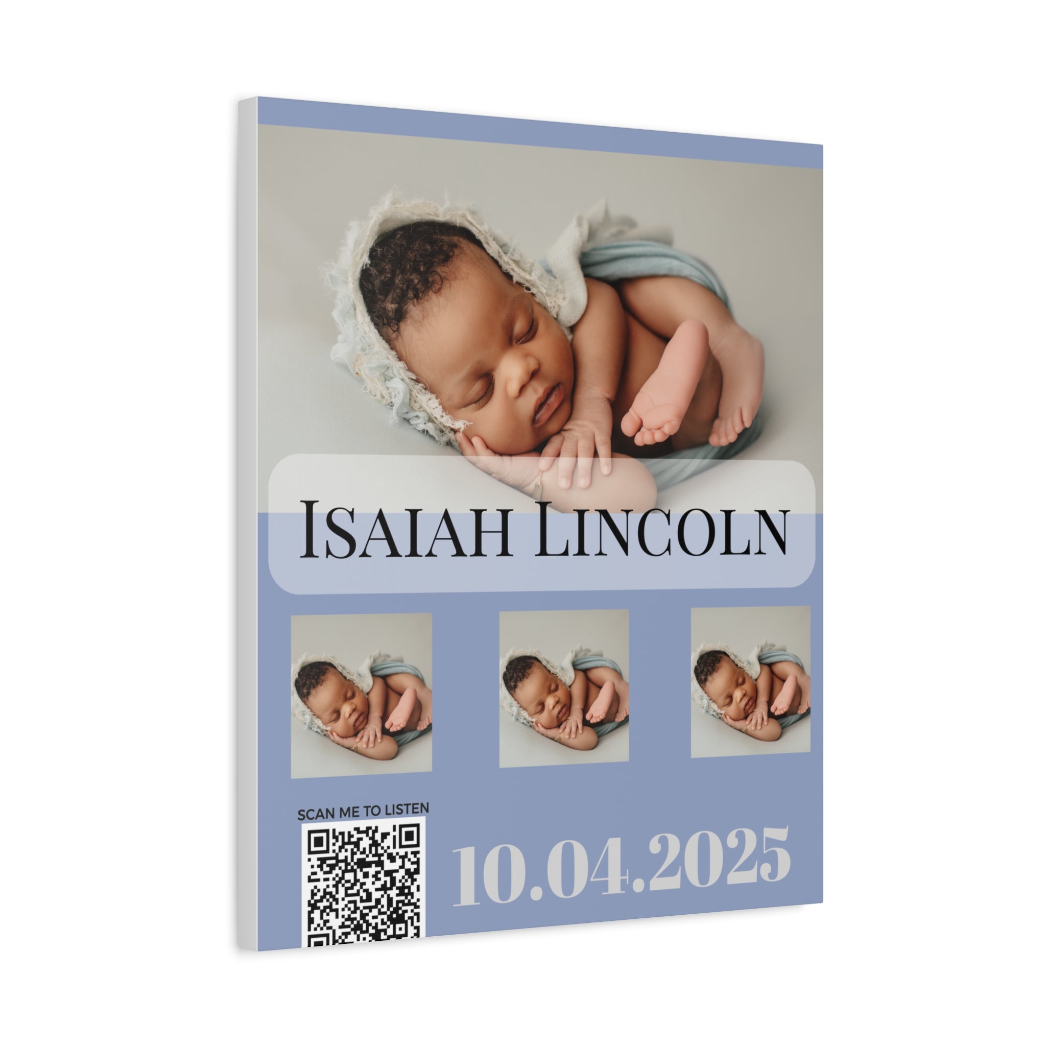 Baby Blue Grey Photo Canvas Wall Art w/Personalized Spotify Song Link, Multiple Sizes, Friend Gift, Home Decor, Personalized Art, Modern Wall Decor, Gallery Style Print