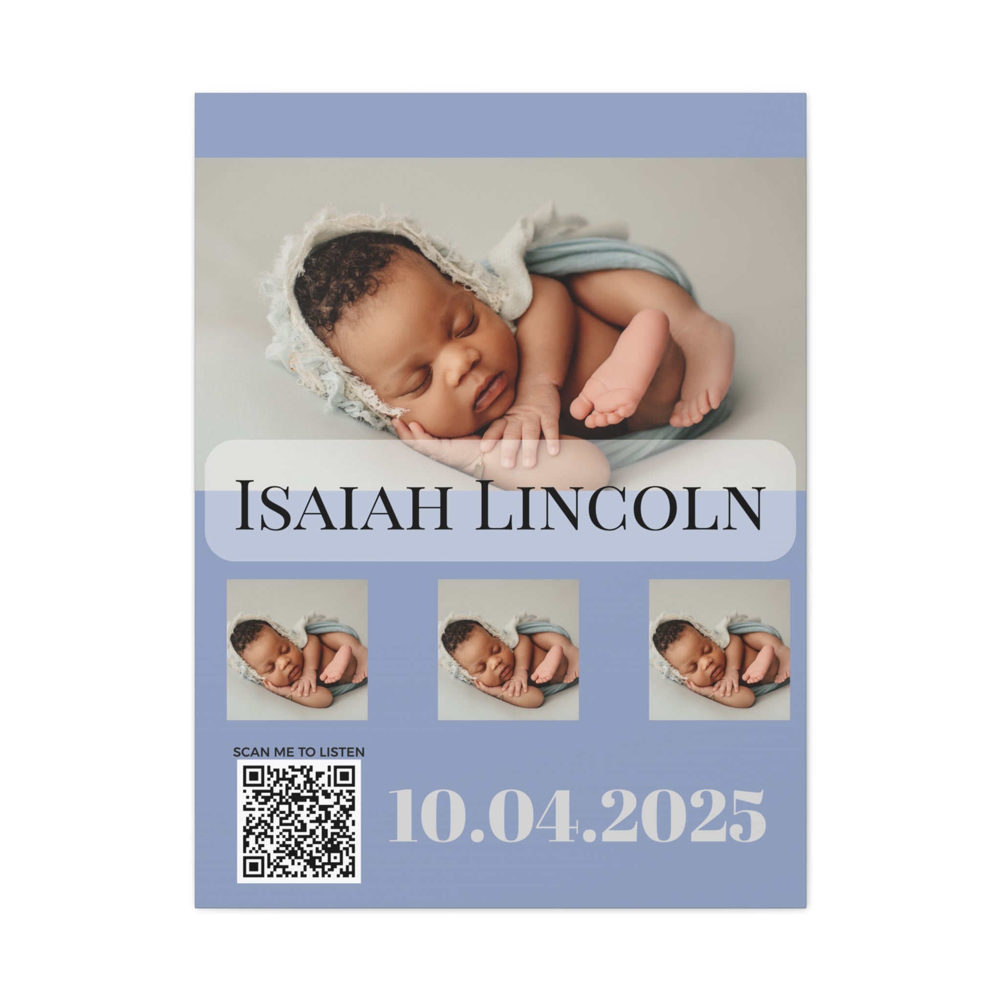 Baby Blue Grey Photo Canvas Wall Art w/Personalized Spotify Song Link, Multiple Sizes, Friend Gift, Home Decor, Personalized Art, Modern Wall Decor, Gallery Style Print