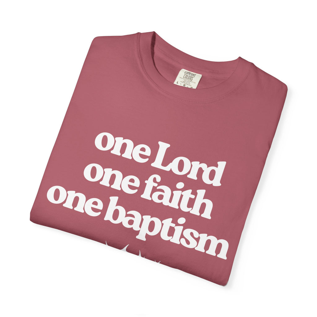 One Lord Unisex Garment-Dyed T-shirt, Christian Tshirts, Christian Merchandise, Gifts for Church, Gifts for Christmas, Gifts for Birthdays, Christian Apparel