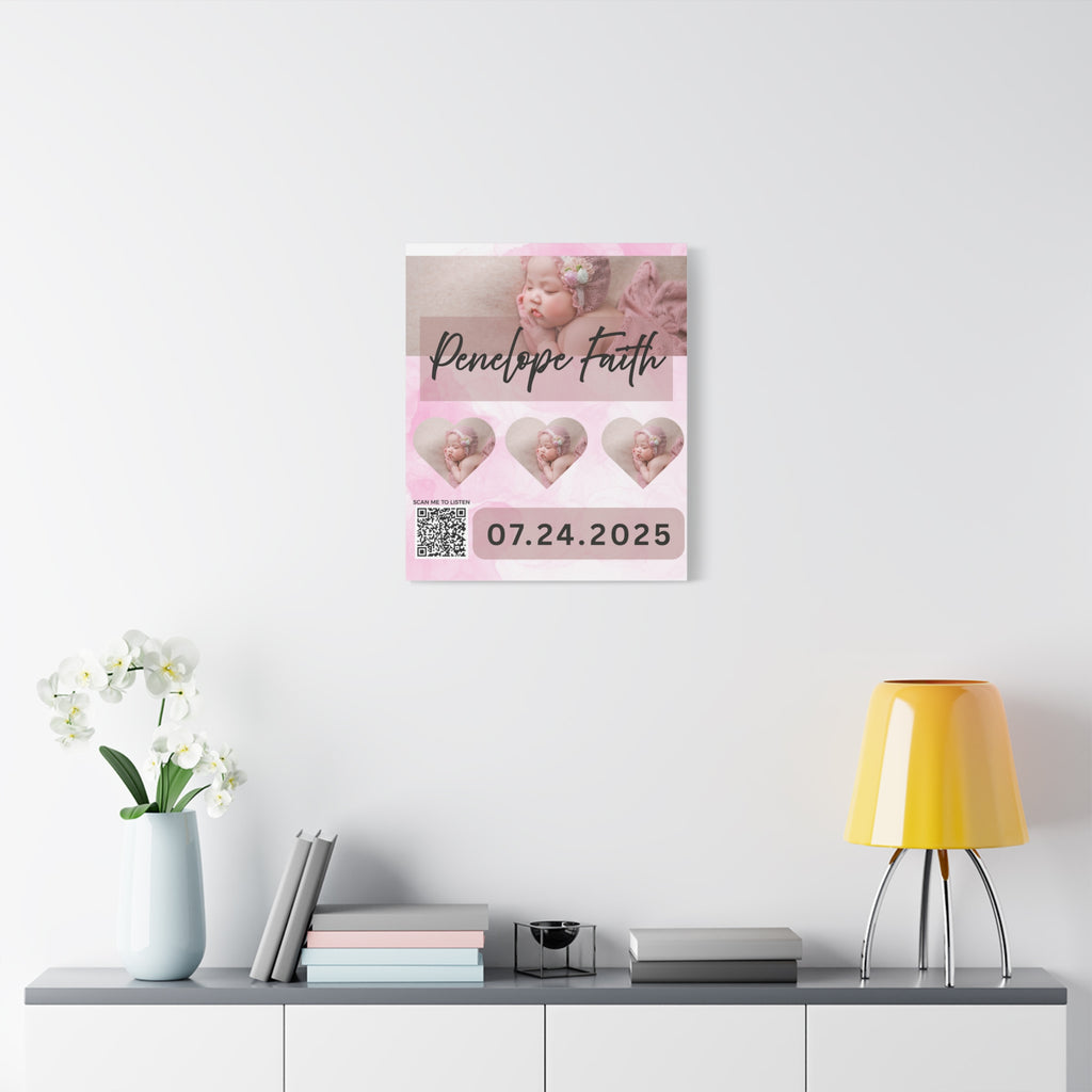Baby Pink Photo Canvas Wall Art w/Personalized Spotify Song Link