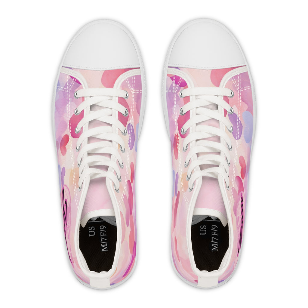 Women's High Top Sneakers — Pink Heart Pattern 'Jesus' Design