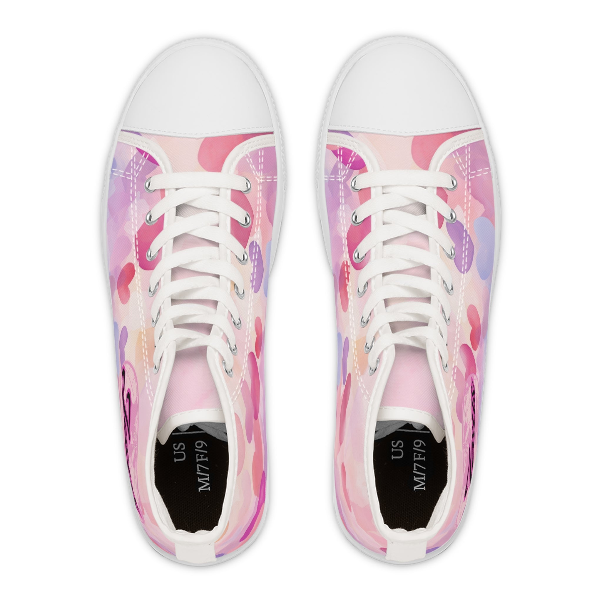Women's High Top Sneakers — Pink Heart Pattern 'Jesus' Design