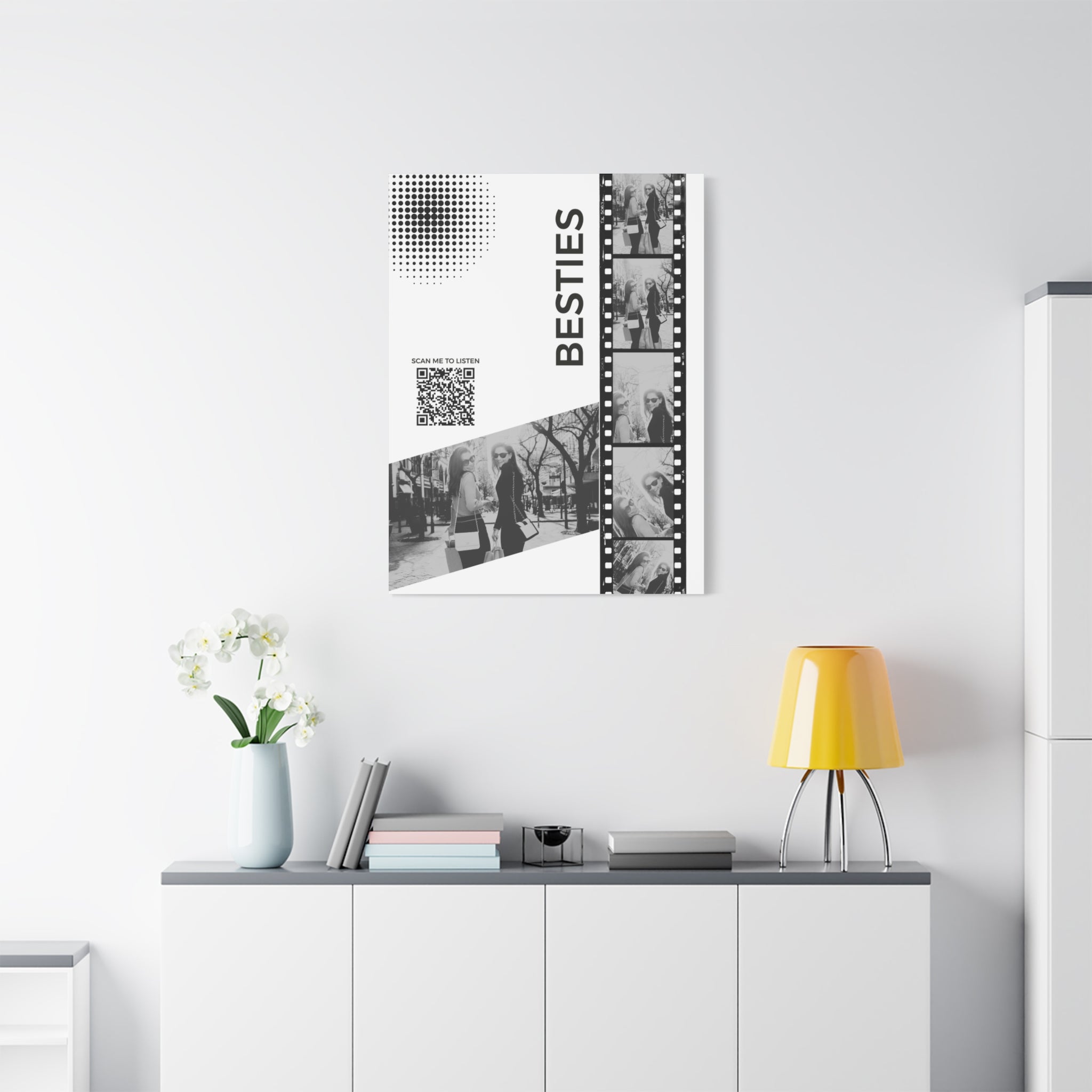 Besties Black & White Photo Canvas Wall Art w/Personalized Spotify Song Link 12x16, Friend Gift, Home Decor, Personalized Art, Modern Wall Decor, Gallery Style Print