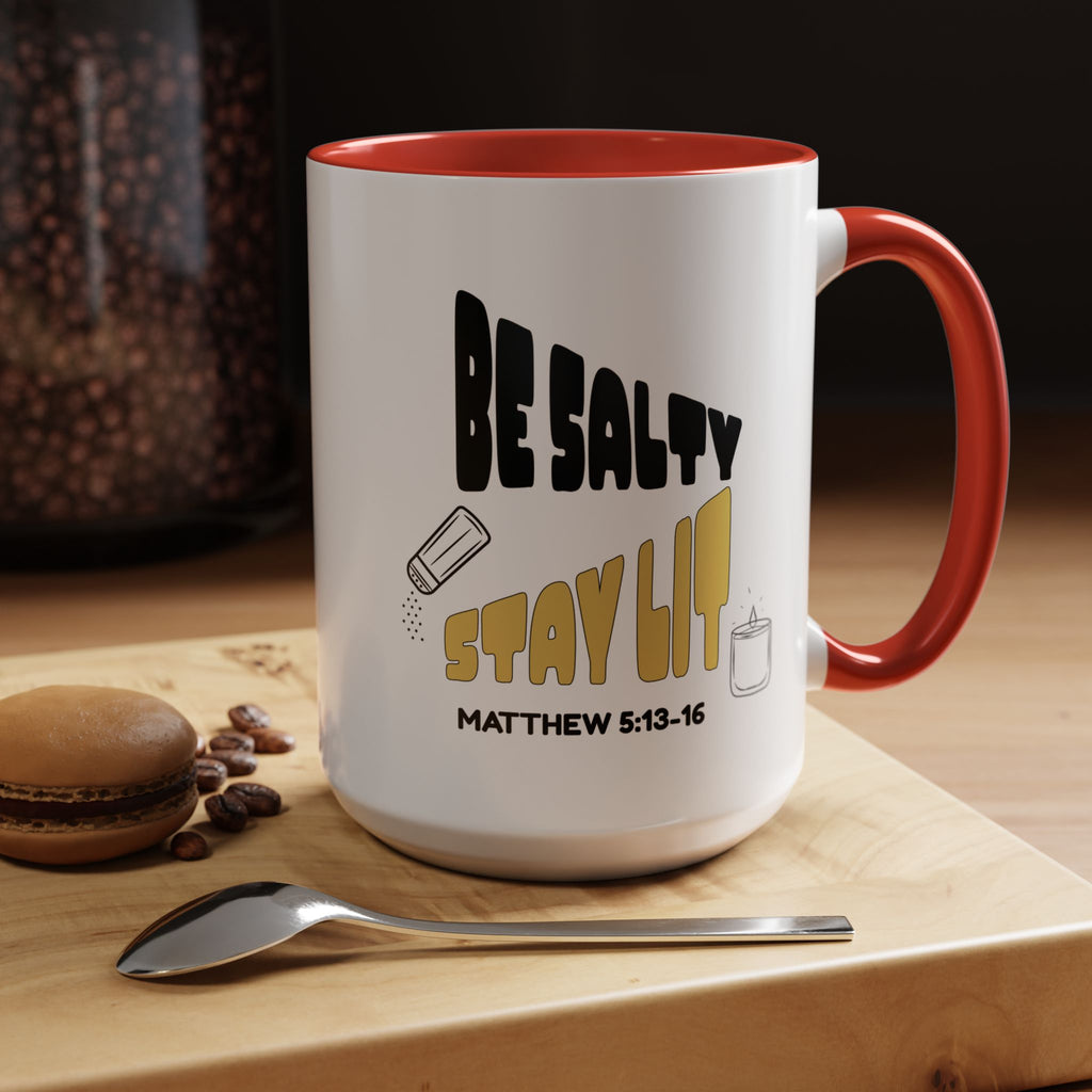 🔥 Be Salty Stay Lit Mug – Matthew 5:13–16 Edition – Retro Faith Edition, (11oz, 15oz) Christian Gifts, Christmas Gifts, Birthday Gifts, Gifts for Her, Gifts for Him, Gifts for Ministry, Retro Coffee Mugs