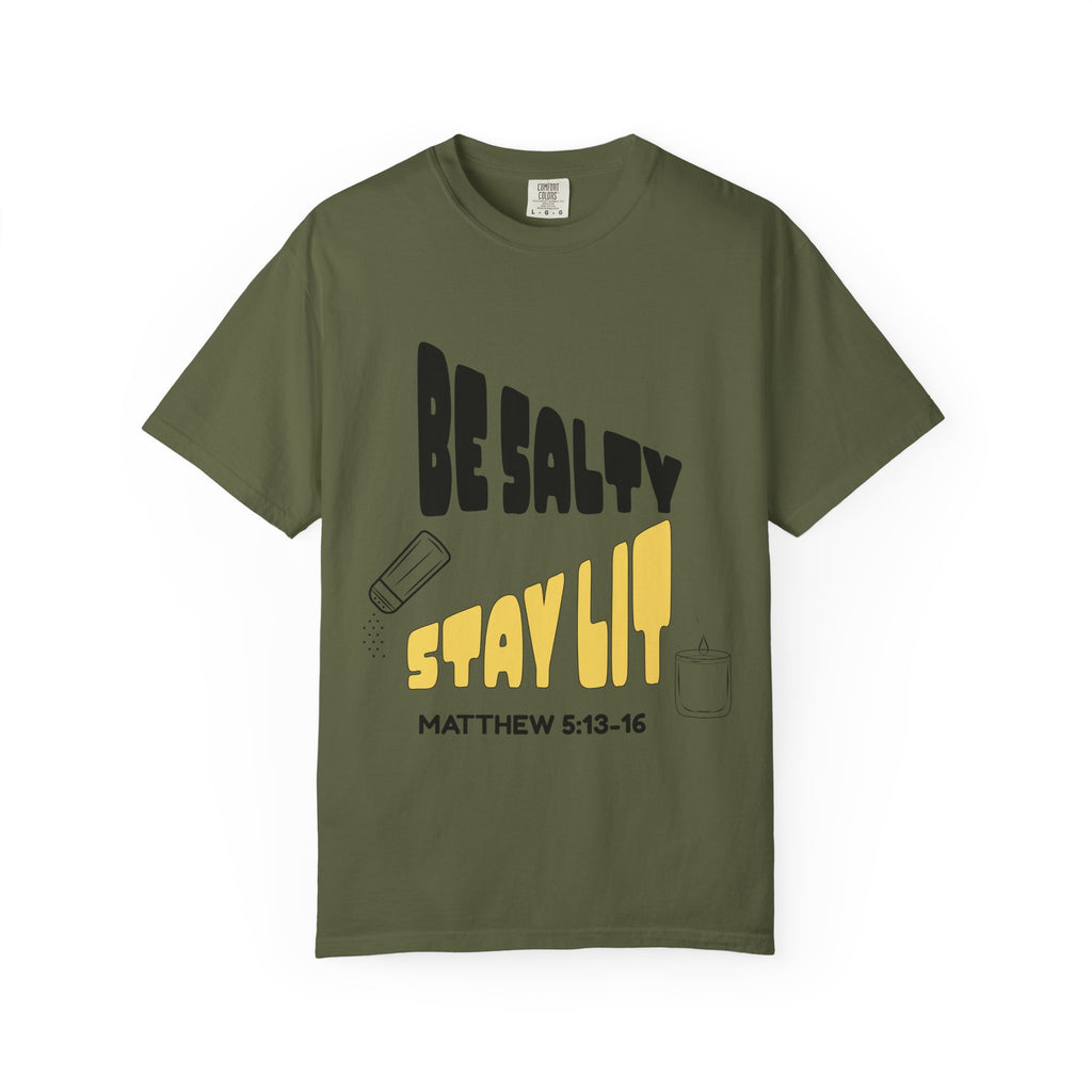 Be Salty Stay Lit Unisex Garment-Dyed T-shirt, Christian Tshirts, Christian Merchandise, Gifts for Church, Gifts for Christmas, Gifts for Birthdays, Christian Apparel