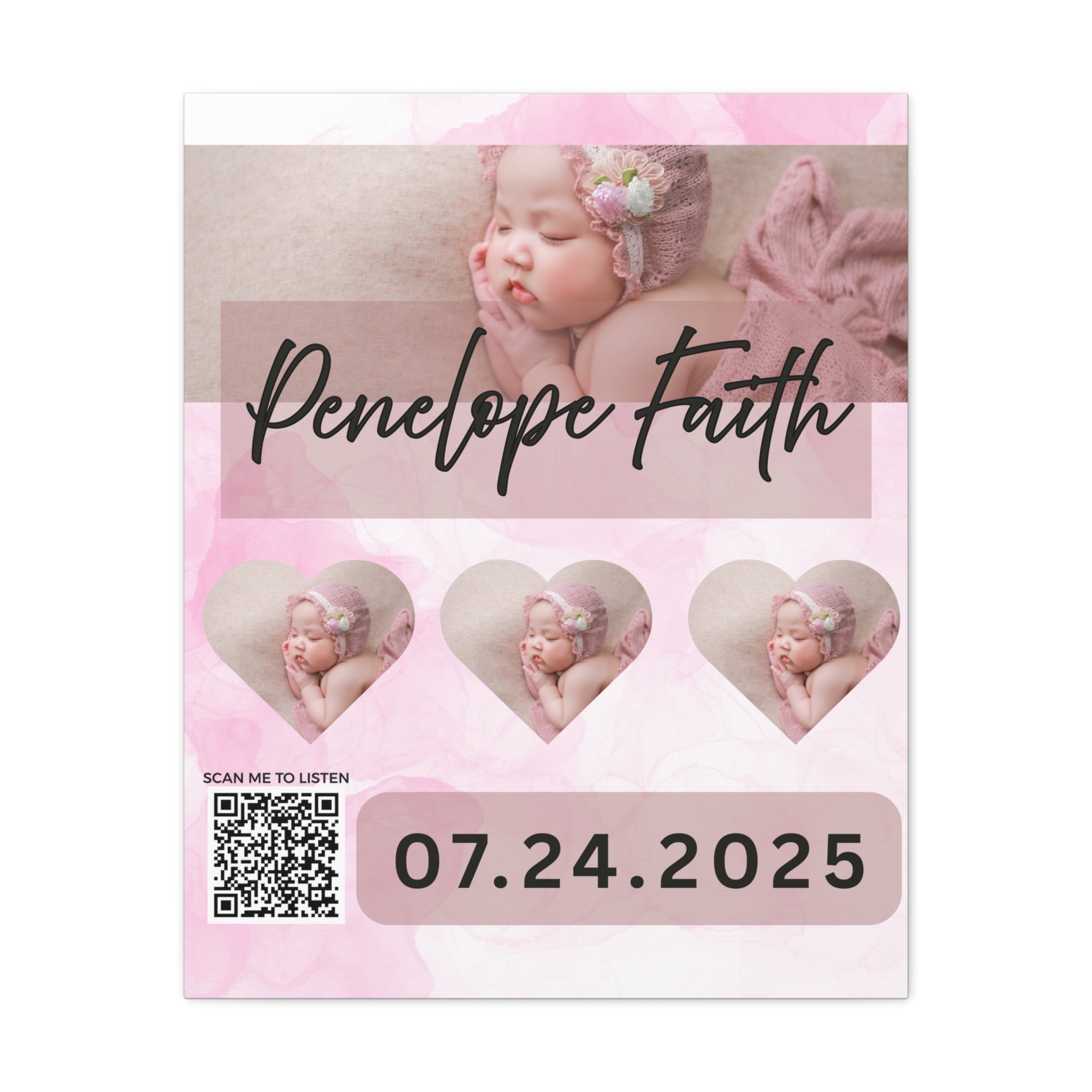 Baby Pink Photo Canvas Wall Art w/Personalized Spotify Song Link