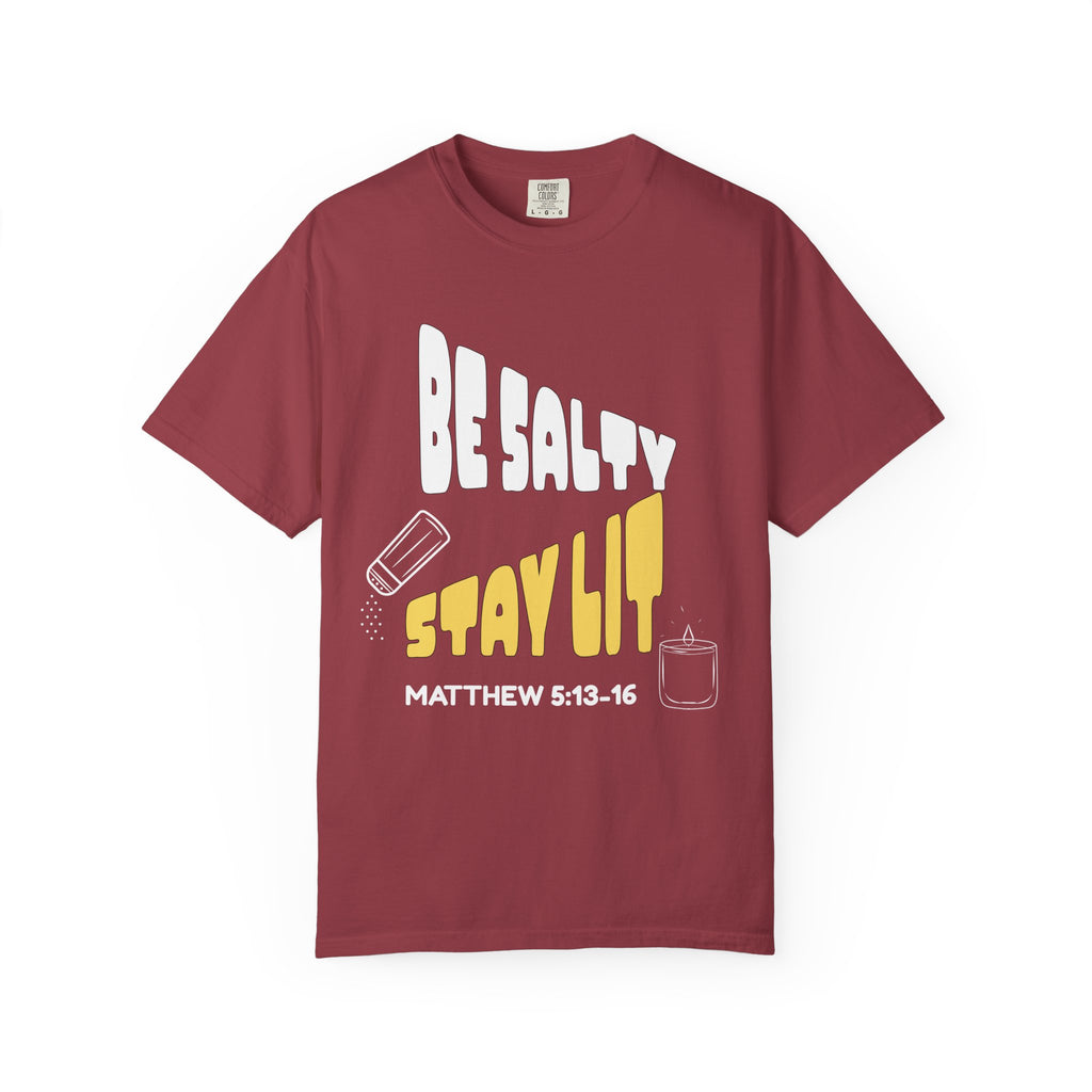 Be Salty Stay Lit Dark Colors Unisex Garment-Dyed T-shirt, Christian Tshirts, Christian Merchandise, Gifts for Church, Gifts for Christmas, Gifts for Birthdays, Christian Apparel