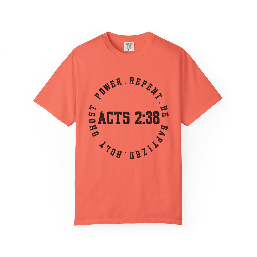 Acts 2:38 Unisex Garment-Dyed T-shirt, Christian Tshirts, Christian Merchandise, Gifts for Church, Gifts for Christmas, Gifts for Birthdays, Christian Apparel