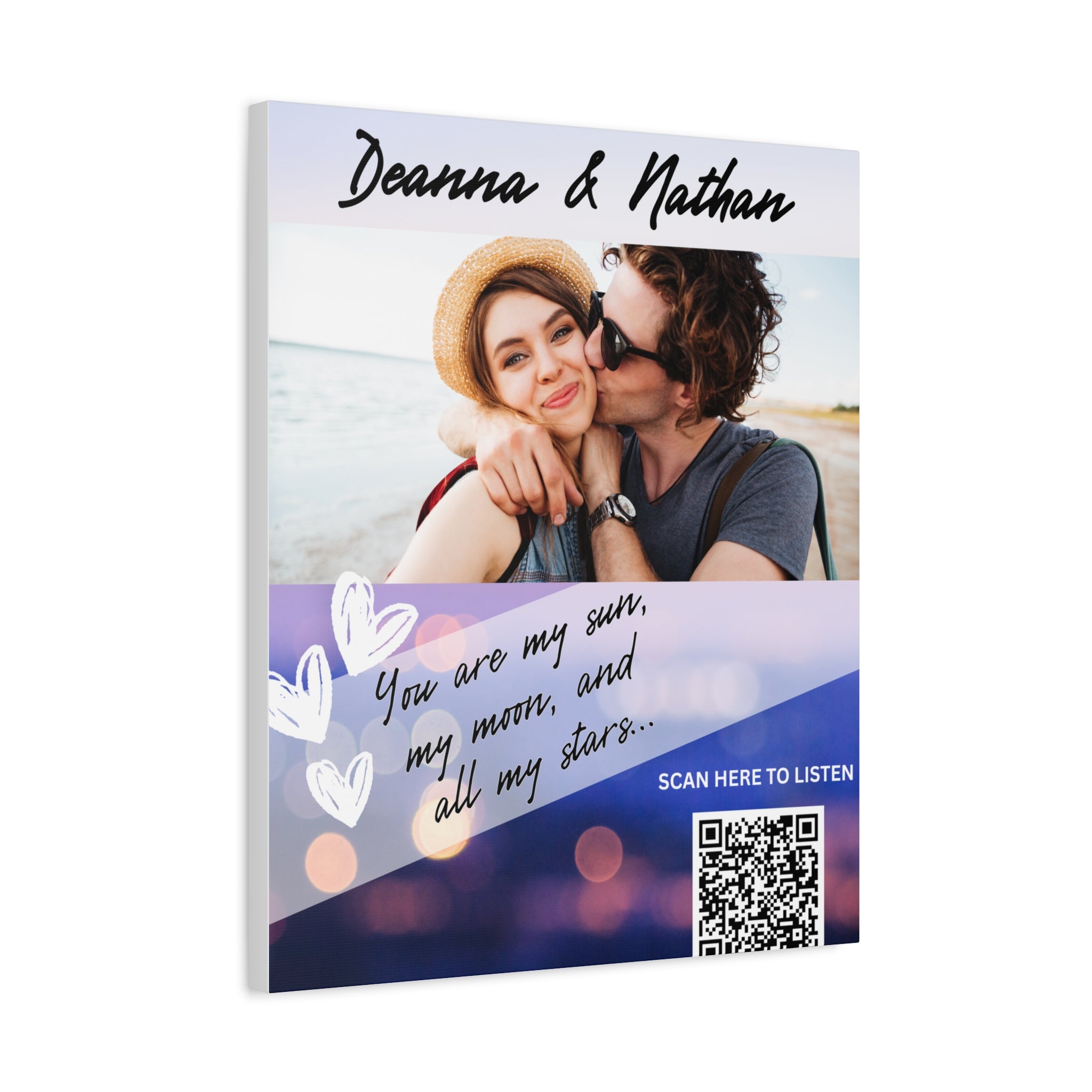 Couples Hearts Photo Canvas Wall Art w/Personalized Spotify Song Link, Multiple Sizes, Friend Gift, Home Decor, Personalized Art, Modern Wall Decor, Gallery Style Print