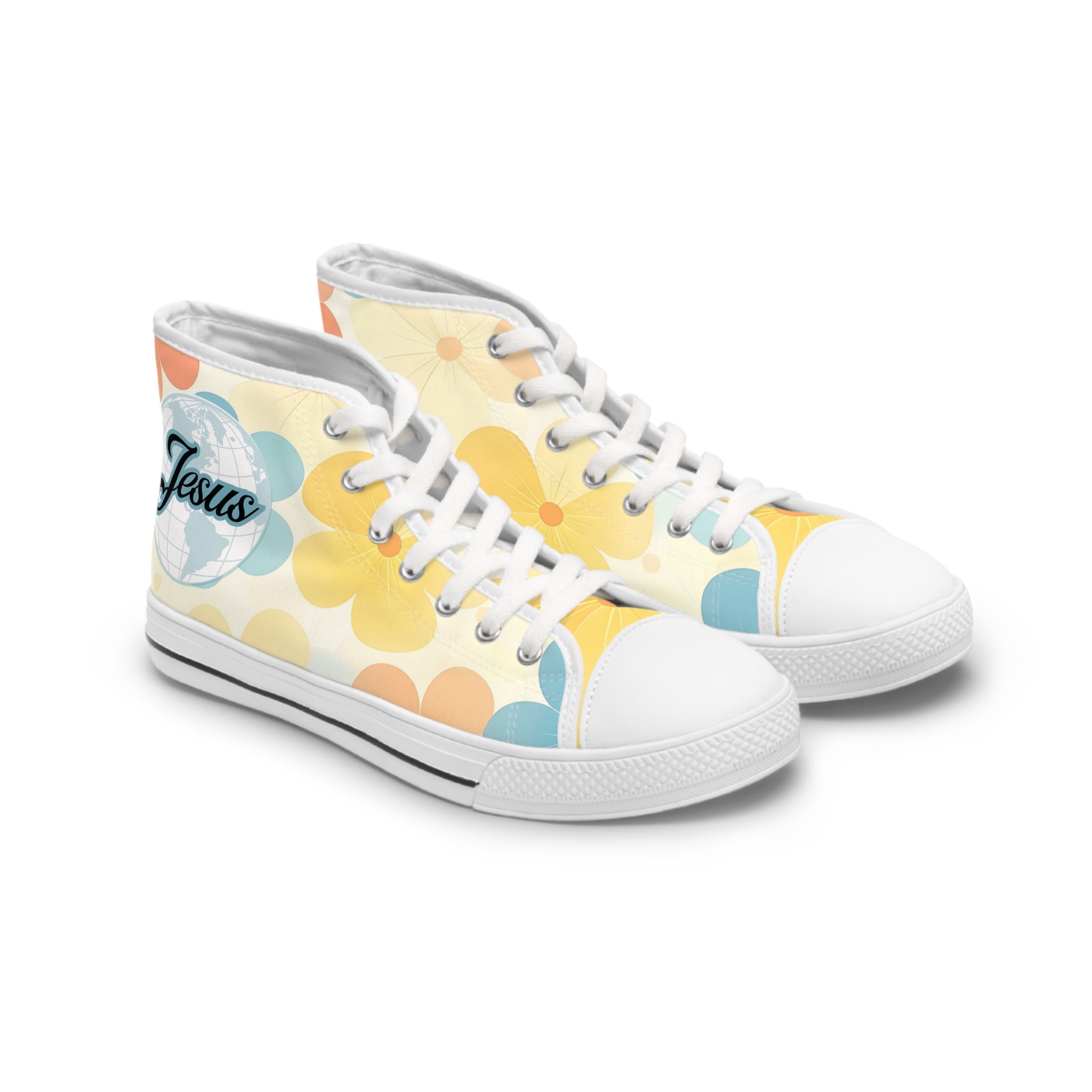 Women's High Top Sneakers — Flower Pattern 'Jesus' Design