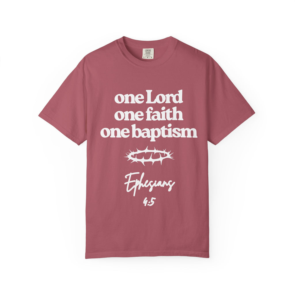 One Lord Unisex Garment-Dyed T-shirt, Christian Tshirts, Christian Merchandise, Gifts for Church, Gifts for Christmas, Gifts for Birthdays, Christian Apparel