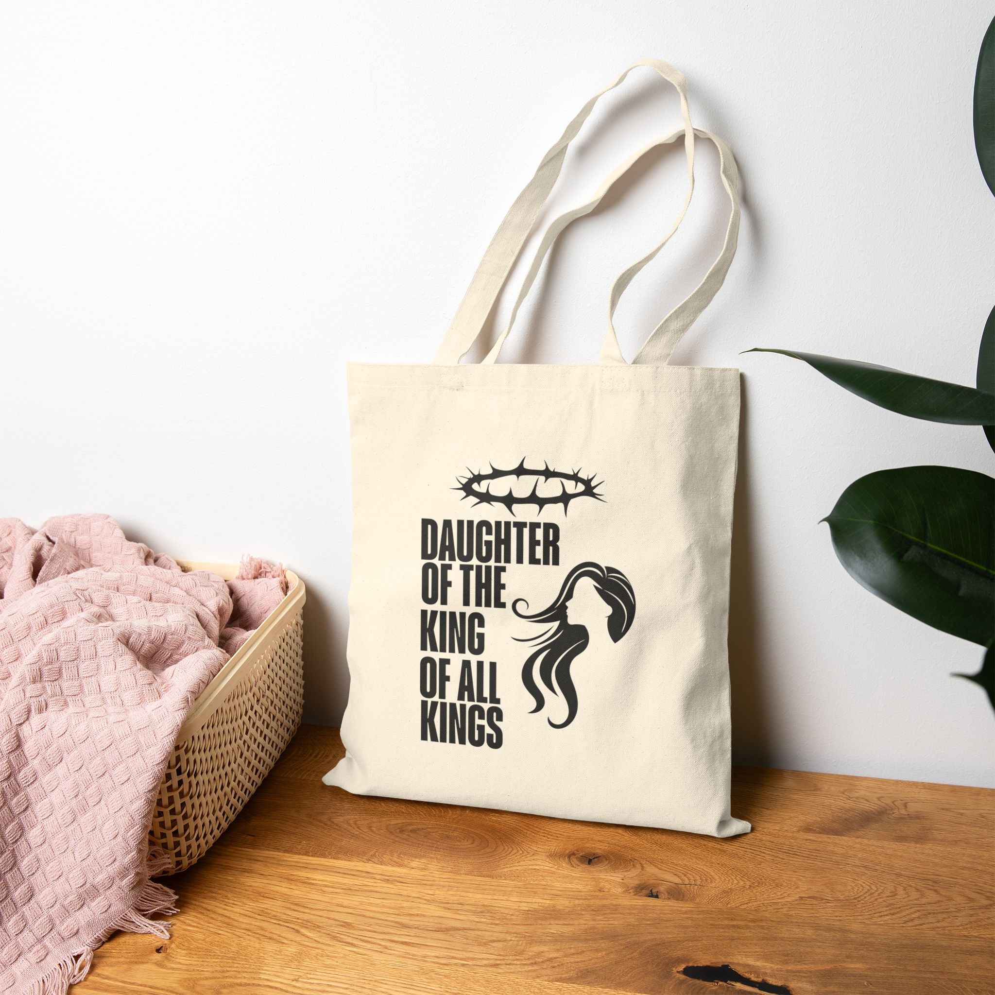 Daughter of the King Cotton Canvas Tote Bag, Eco-Friendly Grocery Bag, Reusable Shopping Tote, Gift for Christians, Bible Study Accessory
