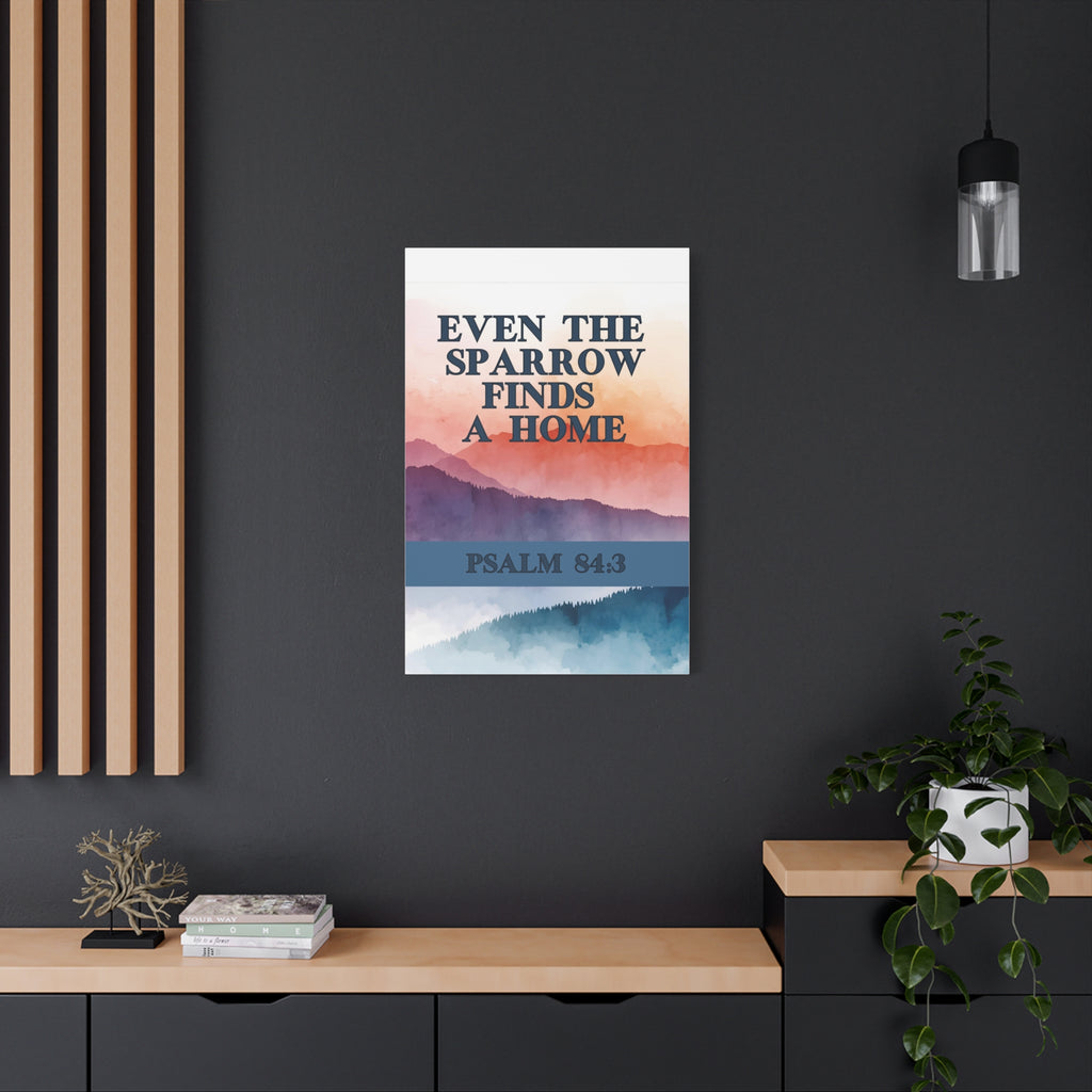 🕊️ Even the Sparrow Wall Art – Psalm 84:3 Sunset Mountain Edition