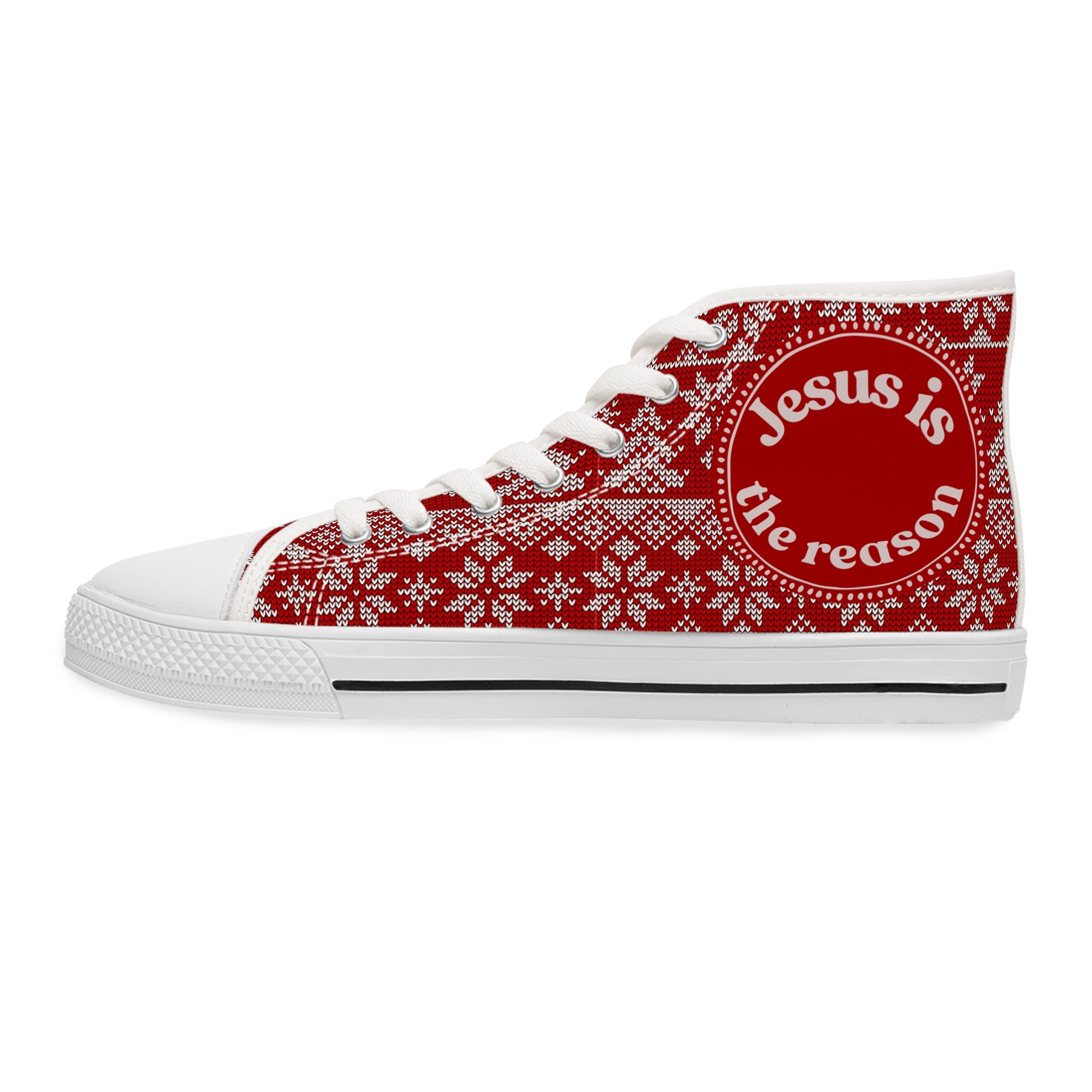 Women's High Top Sneakers — Jesus Is The Reason Ugly Sweater Design