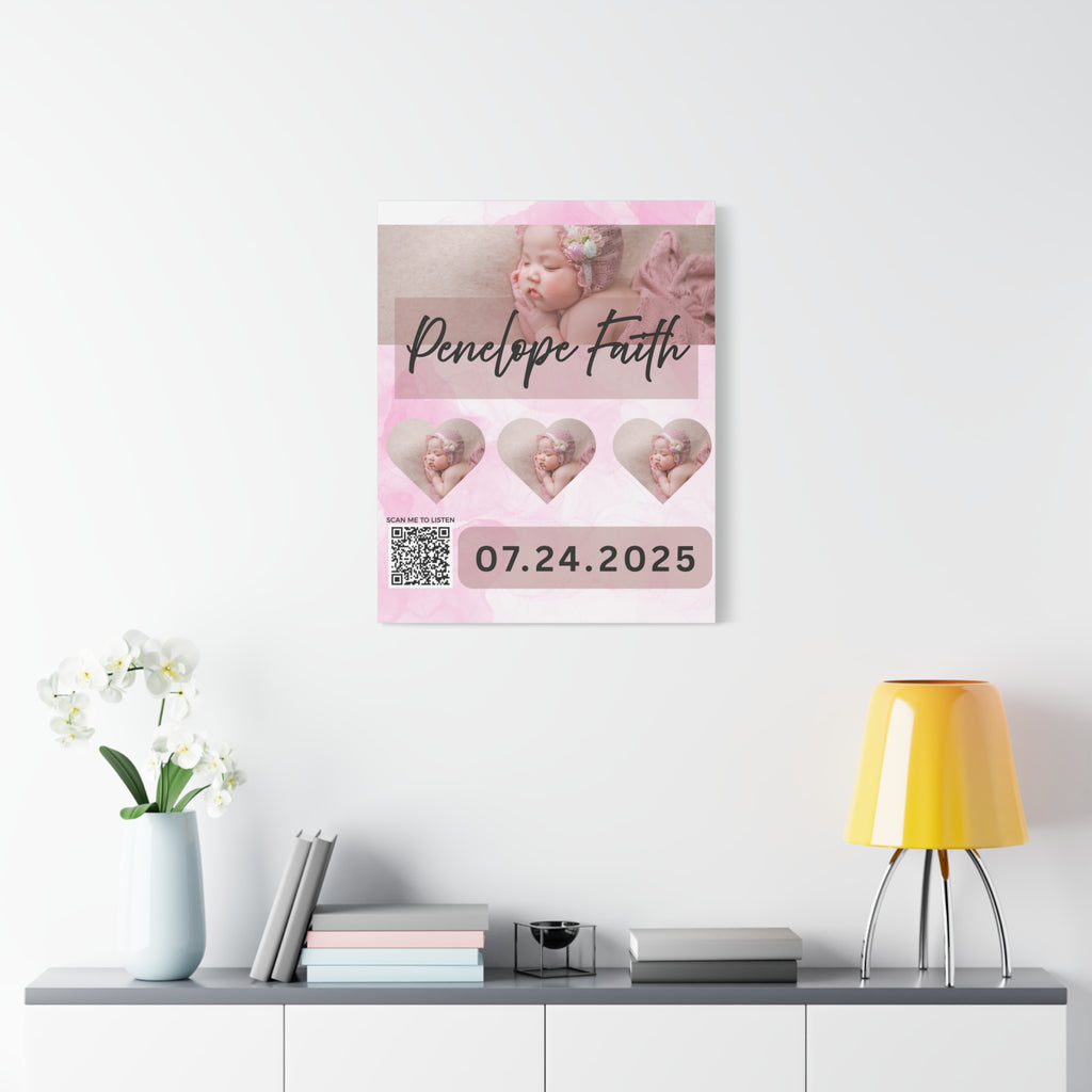 Baby Pink Photo Canvas Wall Art w/Personalized Spotify Song Link