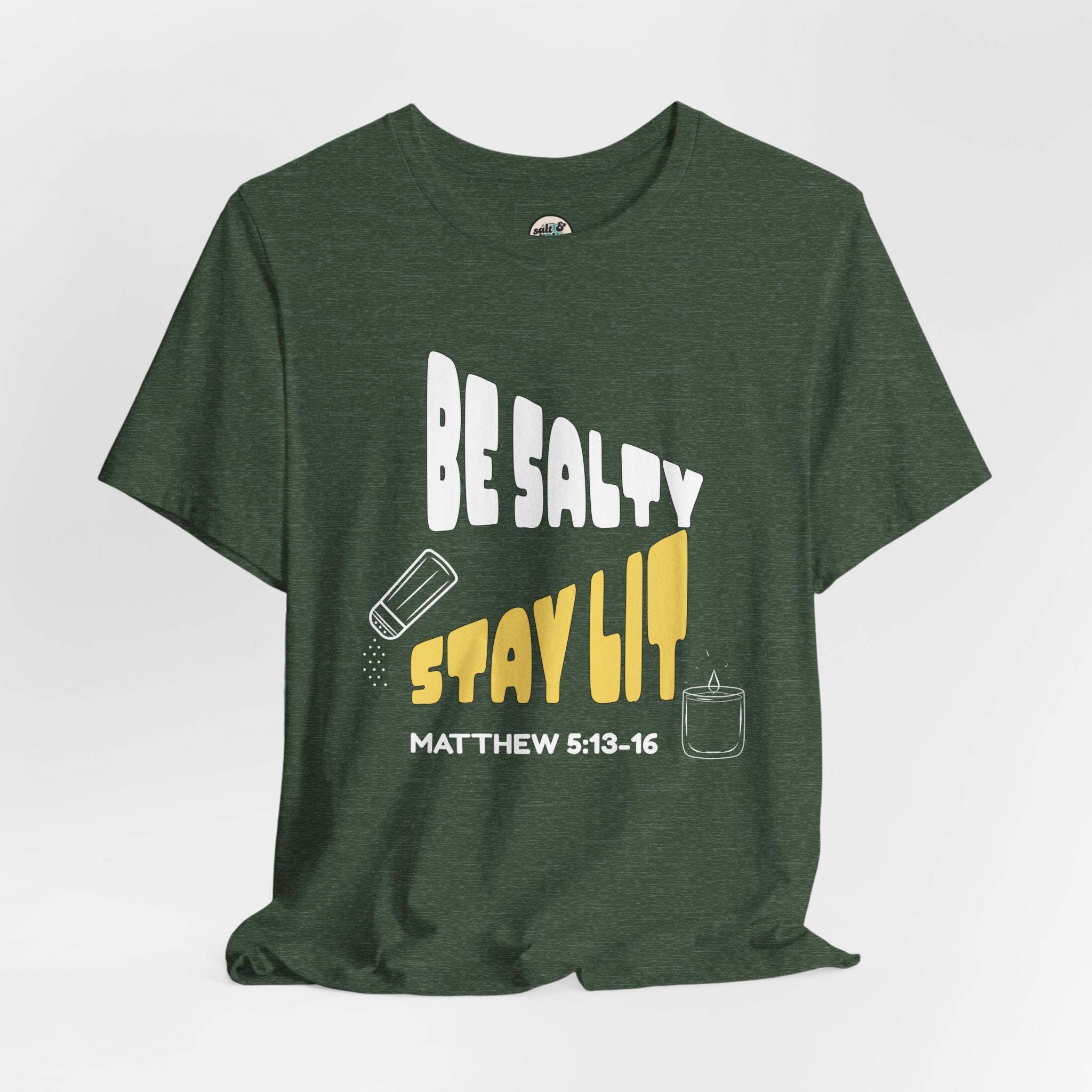 Be Salty Stay Lit Tee, Perfect for Gift, Casual Wear, Christian Clothing, Gifts for Ministry, Christmas Gifts, Birthday Gifts, Gifts for Her, Gifts for Friends