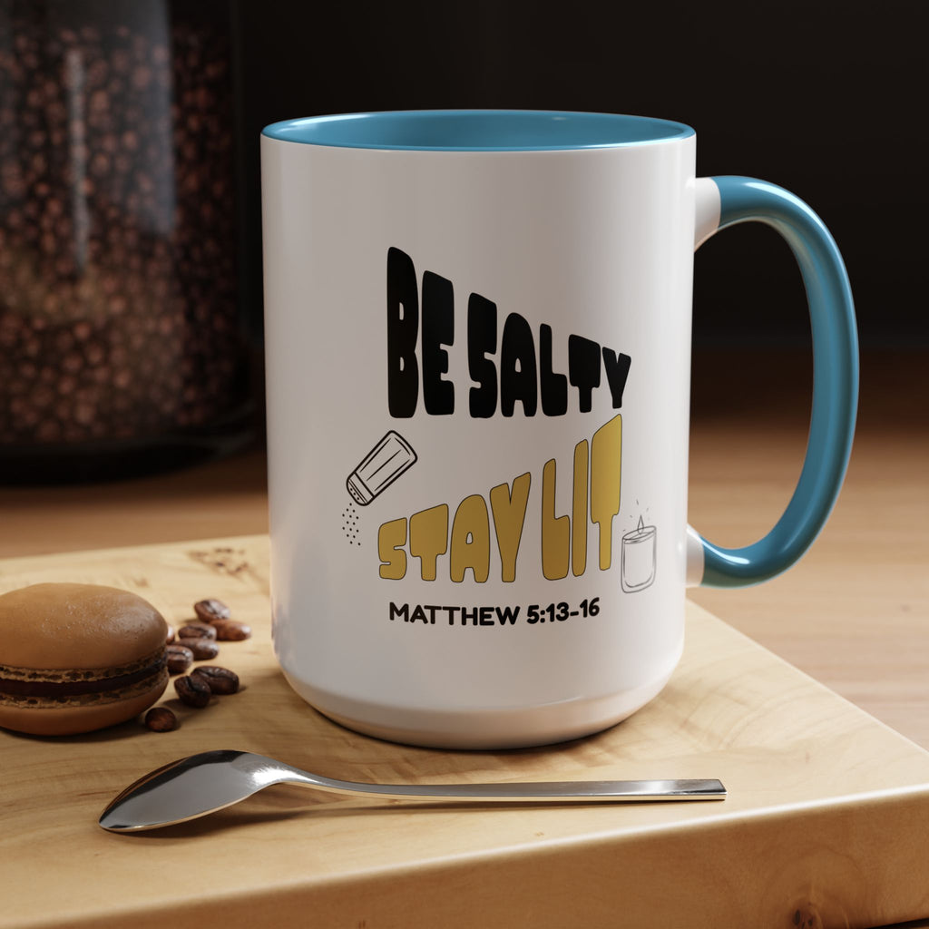 🔥 Be Salty Stay Lit Mug – Matthew 5:13–16 Edition – Retro Faith Edition, (11oz, 15oz) Christian Gifts, Christmas Gifts, Birthday Gifts, Gifts for Her, Gifts for Him, Gifts for Ministry, Retro Coffee Mugs