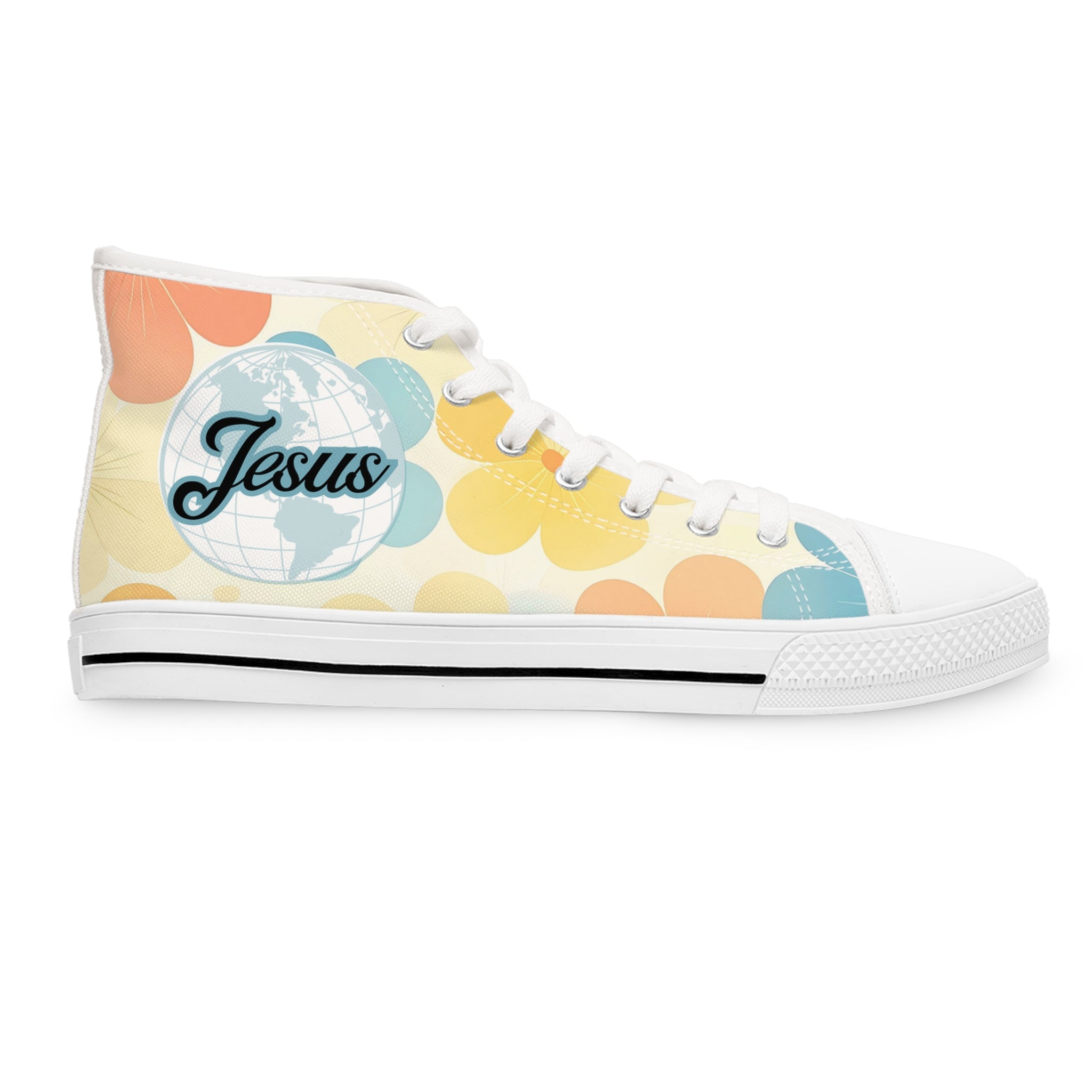Women's High Top Sneakers — Flower Pattern 'Jesus' Design