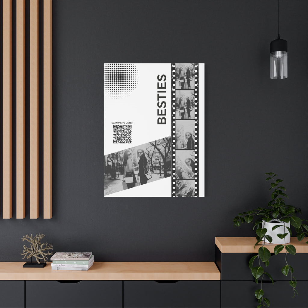 Besties Black & White Photo Canvas Wall Art w/Personalized Spotify Song Link 12x16, Friend Gift, Home Decor, Personalized Art, Modern Wall Decor, Gallery Style Print