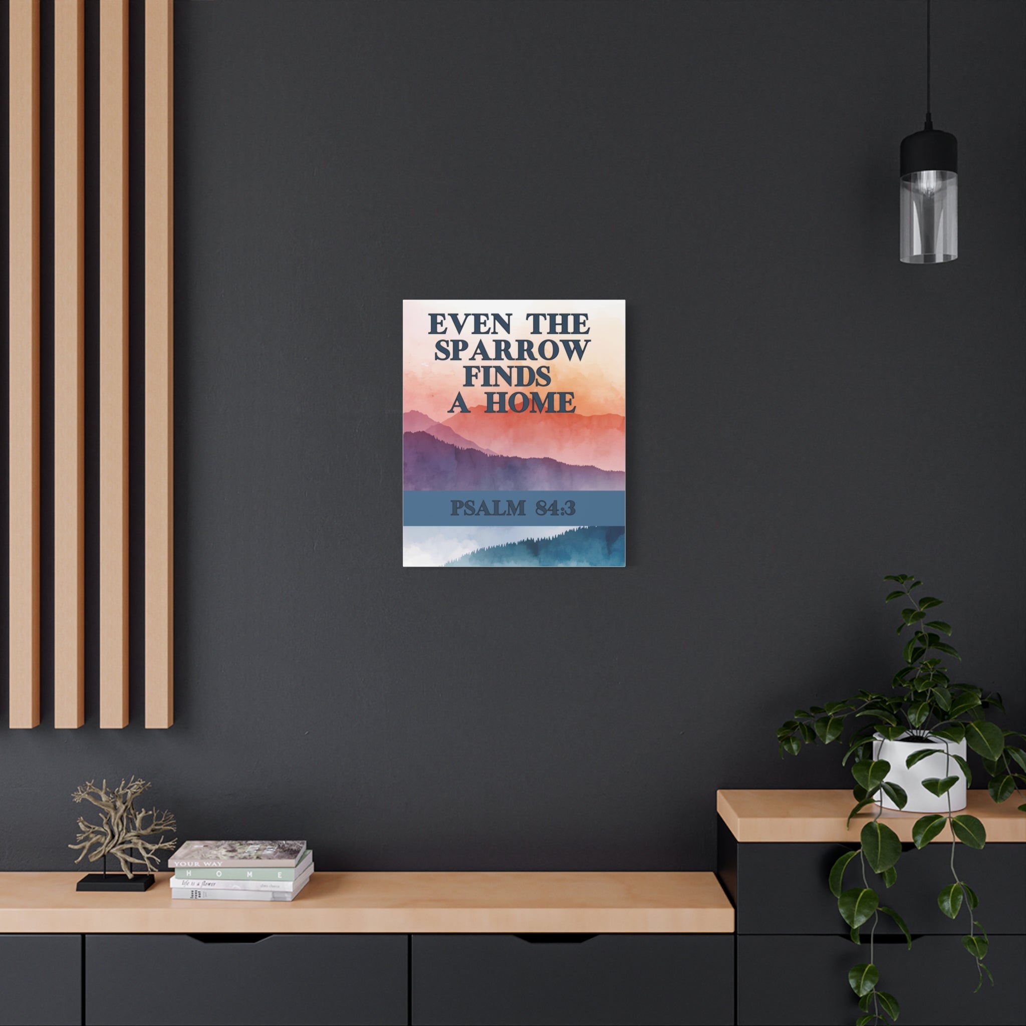 🕊️ Even the Sparrow Wall Art – Psalm 84:3 Sunset Mountain Edition