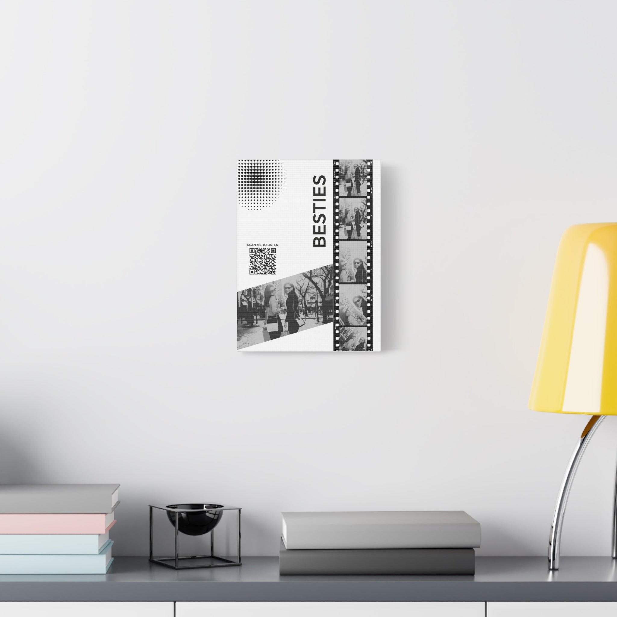 Besties Black & White Photo Canvas Wall Art w/Personalized Spotify Song Link 12x16, Friend Gift, Home Decor, Personalized Art, Modern Wall Decor, Gallery Style Print