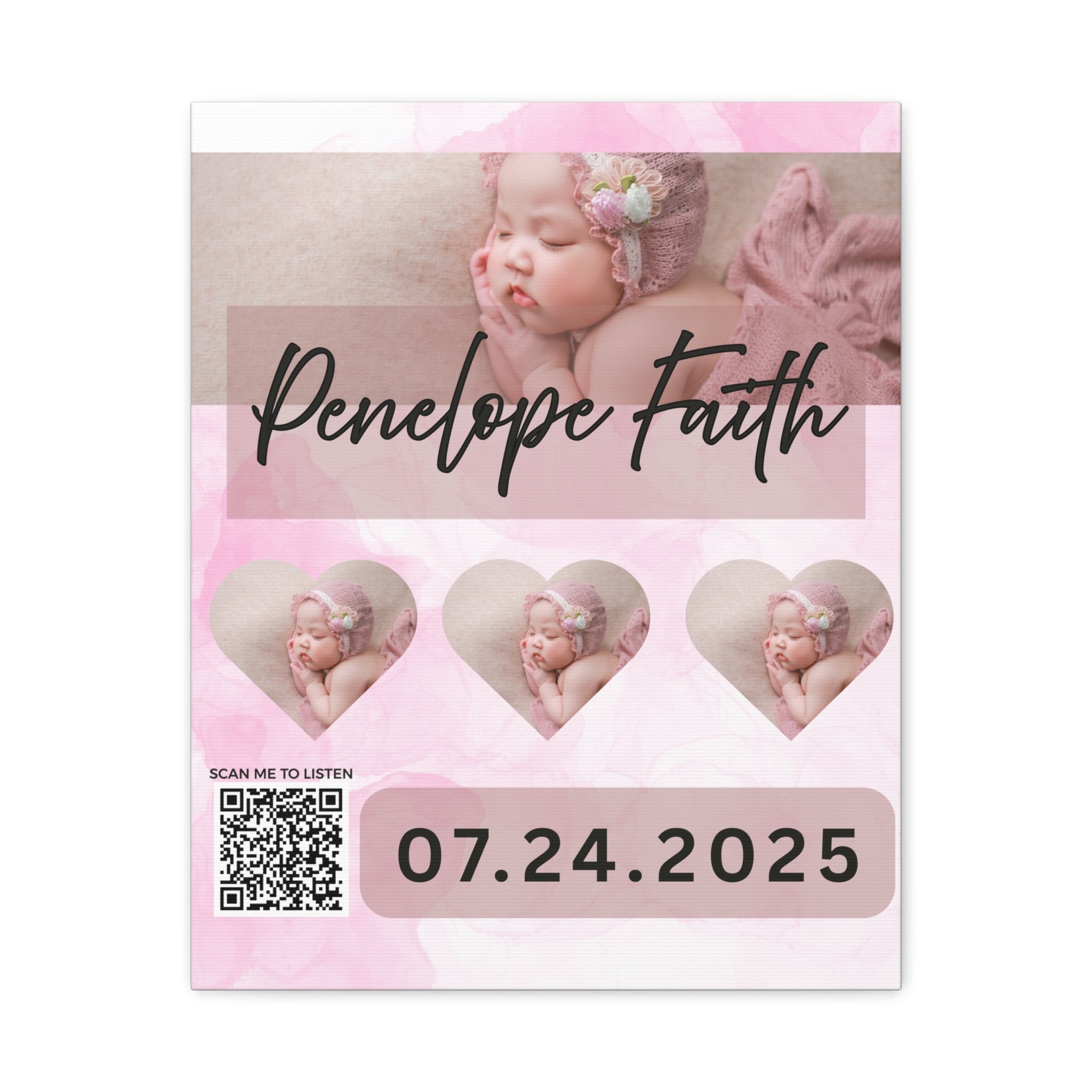 Baby Pink Photo Canvas Wall Art w/Personalized Spotify Song Link
